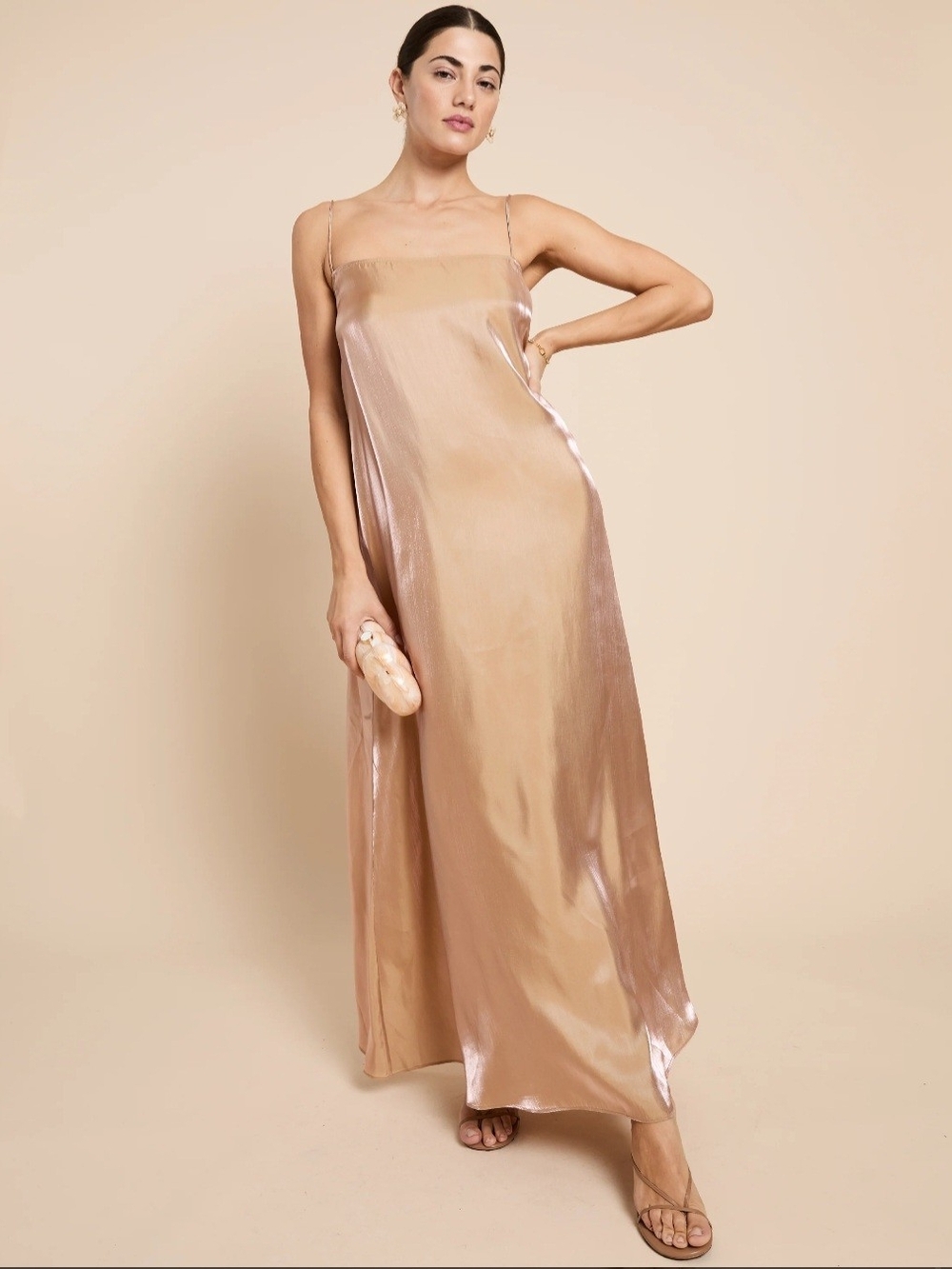 Few Moda Caara Satin Slip Maxi Dress in Champagne Glow